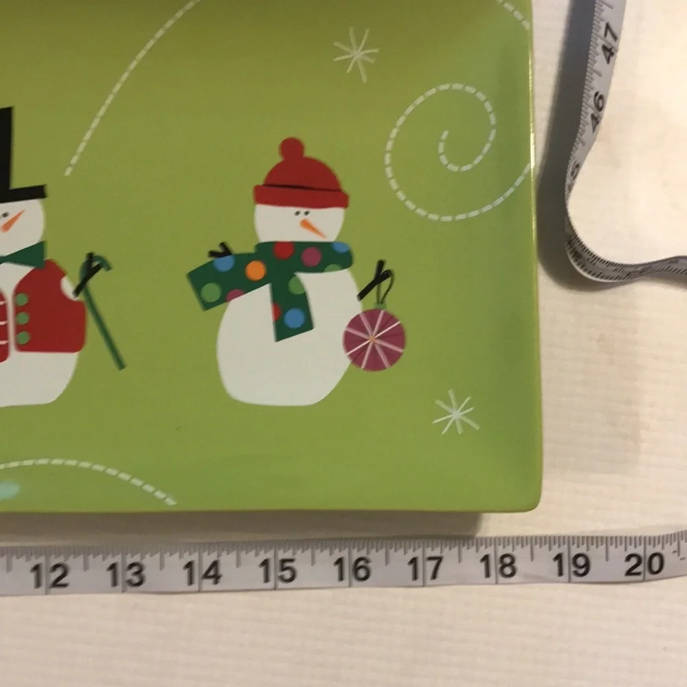 NWT snowman rectangular plate bright green for aperitifs cheese crackers fruit